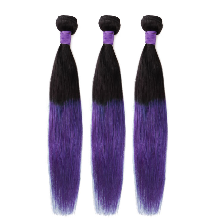 100 Remy Purple Ombre Human Straight Hair 3 Bundles With 1pcs