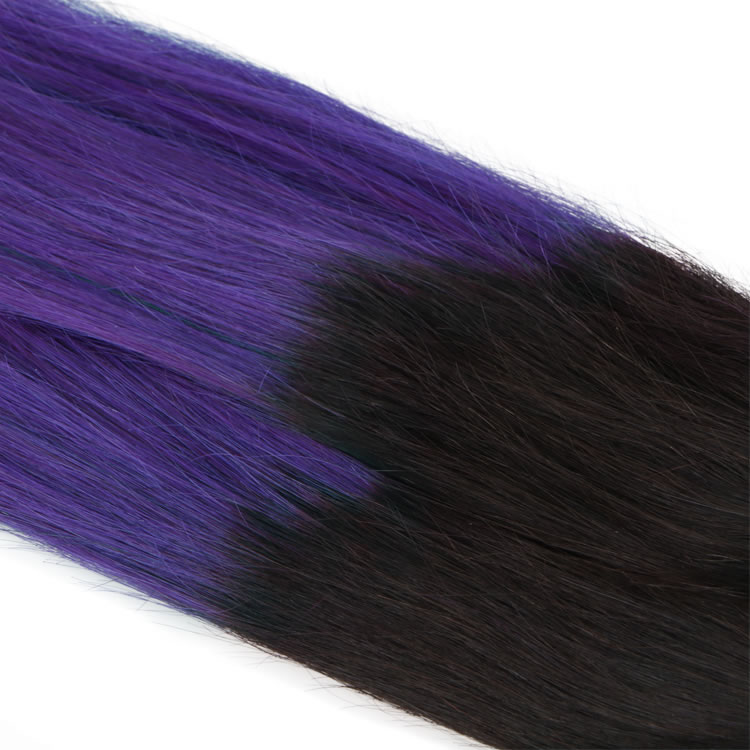 100 Remy Purple Ombre Human Straight Hair 3 Bundles With 1pcs